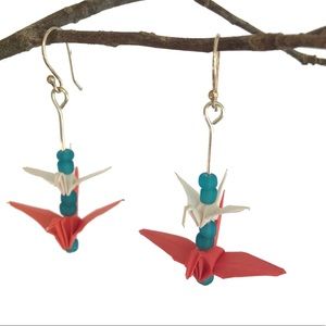 🆕🌸 Beaded Paper Crane Earrings in Fiesta Sunrise